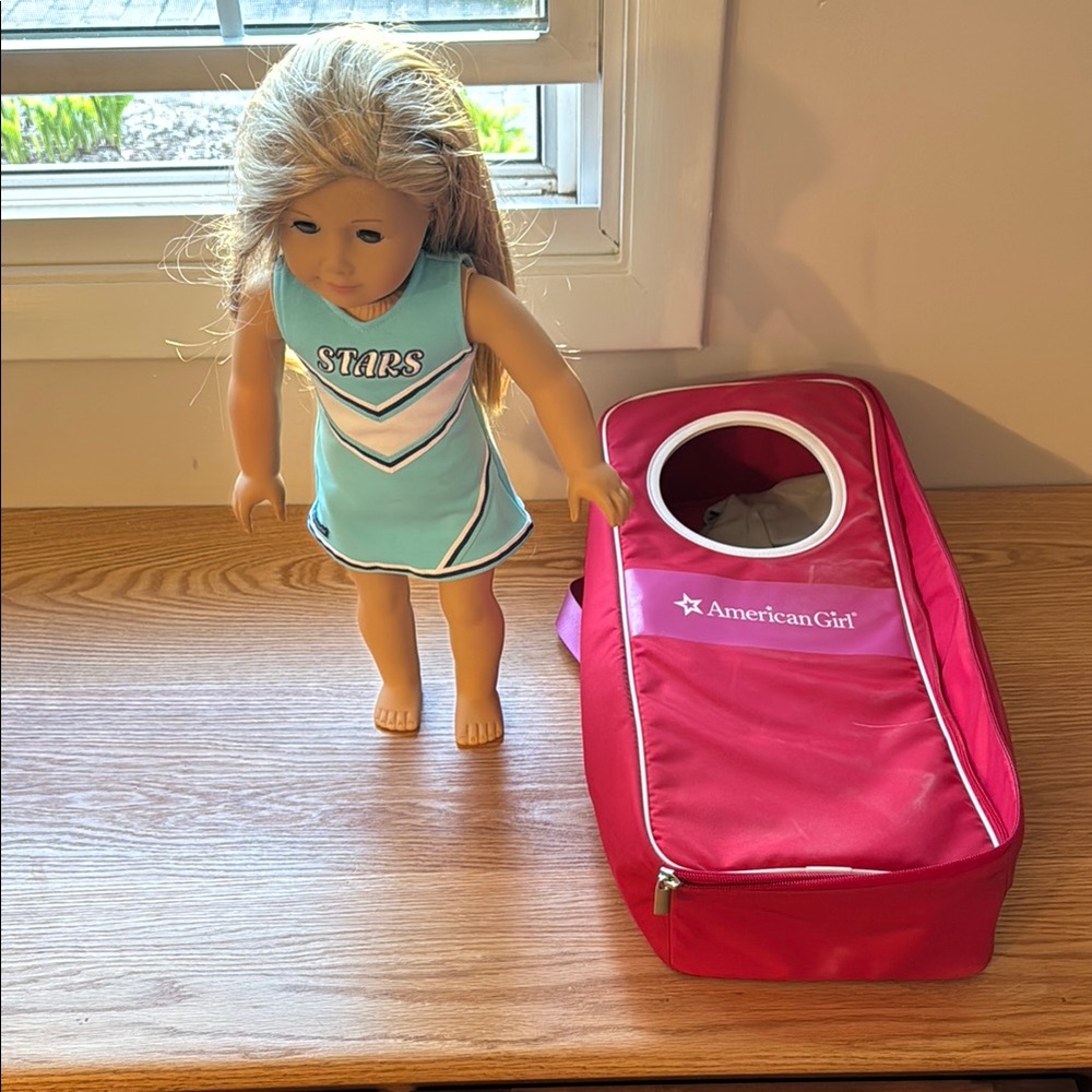American Girl Doll Blue Cheer Outfit Red Carrying Case